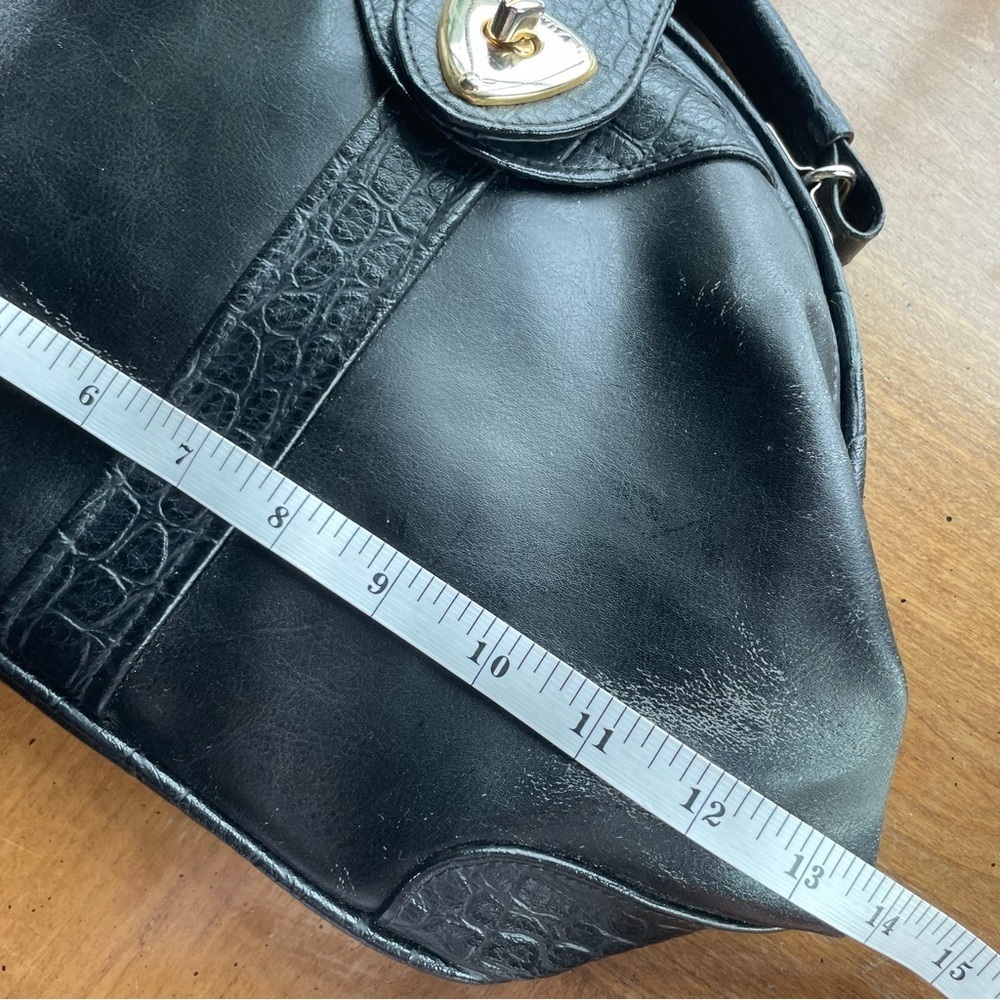 Vintage Black Leather Satchel with Gold Heart Turn-Lock - Picture 13 of 16
